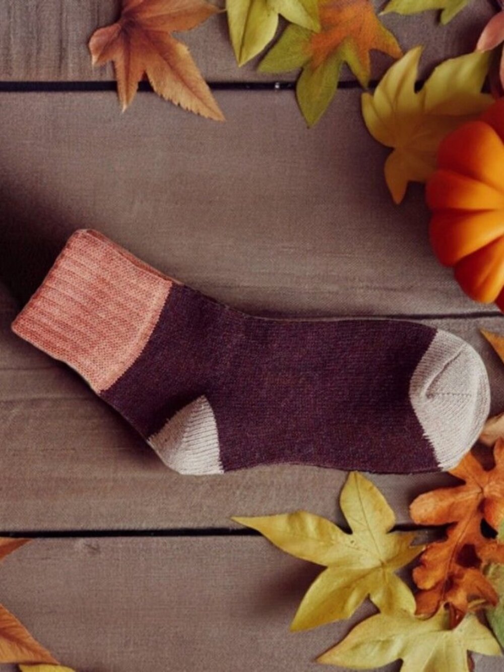 Chelsea Colorblock Womens Crew Socks Deep Brown with Coral and Tan Gift Packaged